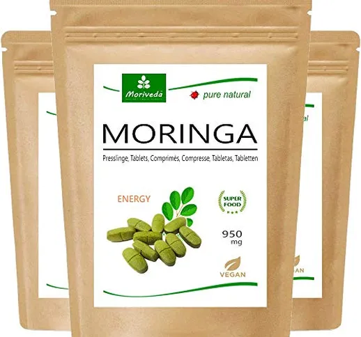 MoriVeda® - 360 Moringa Energia compresse 950mg o Moringa capsules 600mg - Oleifera, vegan...