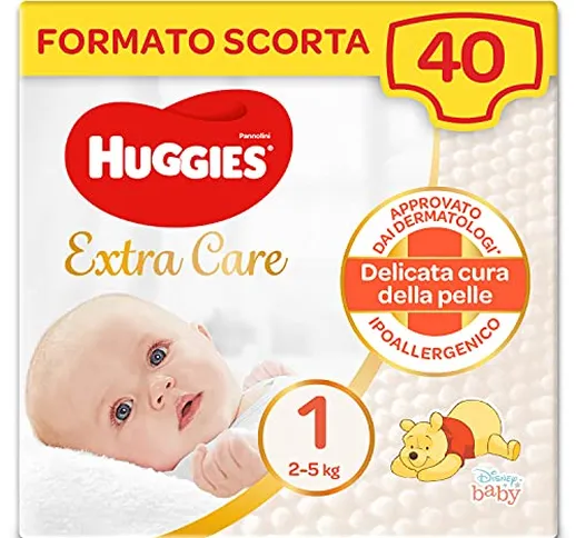 Huggies Extra Care Bebè Pannolini, Taglia 1 (2-5Kg), Confezione da 40 Pannolini