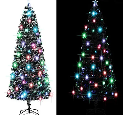 vidaXL Albero di Natale Artificiale con Supporto Luci LED e Fibra di Vetro Folto Realistic...