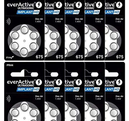 EverActive 675-60 batterie per apparecchi acustici, alta potenza, batterie zinco ad aria c...