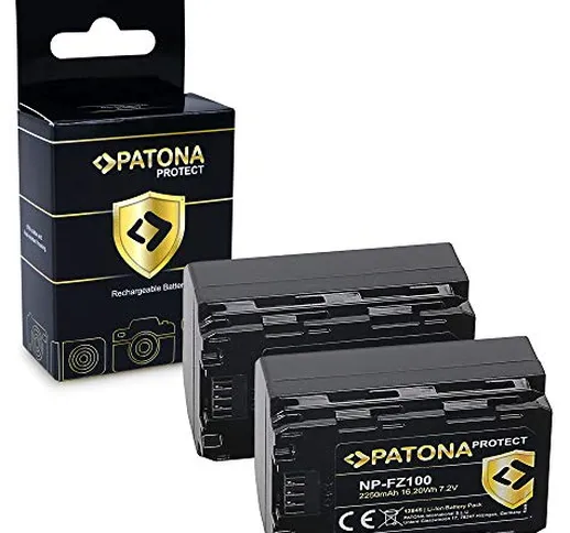 PATONA 2x Protect Batteria NP-FZ100, custodia V1 compatibile con Sony Alpha 6600, A9, A9 I...