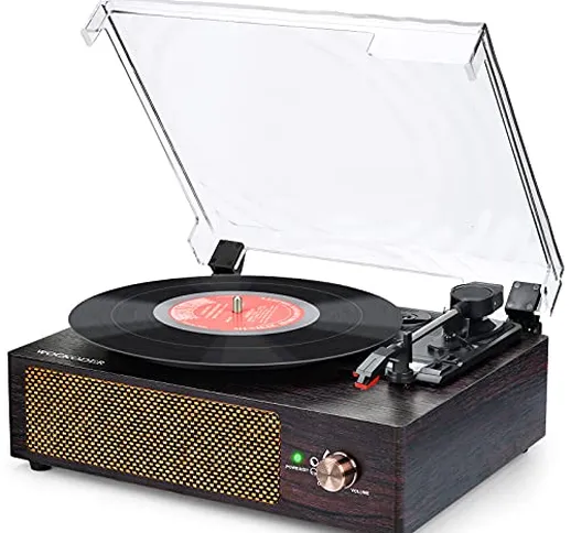 Giradischi Vinile Giradischi Bluetooth Portatile 3 Velocità 33/45/78 RPM Giradischi con Al...