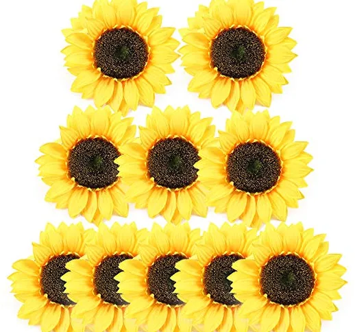 HUAESIN 10pcs Fiori Artificiali Girasoli Finti per Decorazioni 18cm Teste Girasoli Finti F...