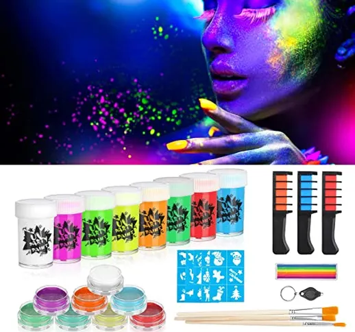 Creamify Vernice Fluorescente Colorato - 23 Pcs Neon Kit per Pelle Viso Corpo - Fluo Party...