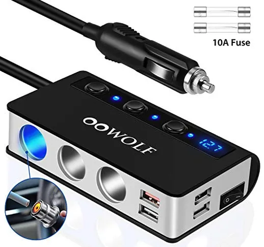 OOWOLF Sdoppiatore Presa Accendisigari per Auto 180W, 12V/24V Ricarica Rapida 3.0 USB Auto...