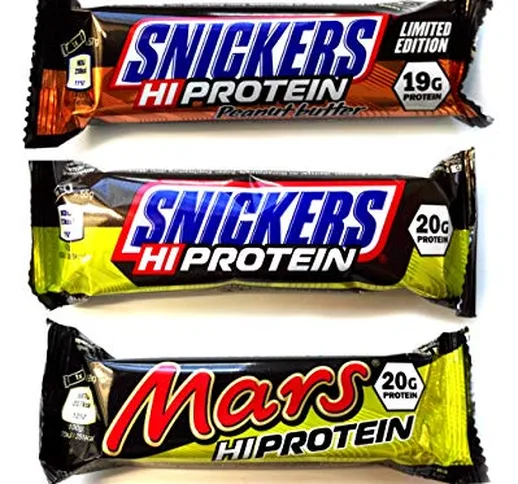 Mars, Spezial Protein, 18 barrette, Scatola mista – Snickers HI Protein Burro d’arachidi,...