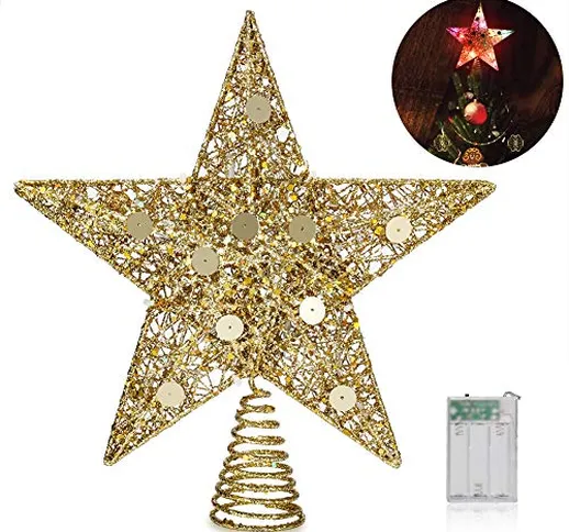 Albero di Natale Topper, Delicacy Pentagramma a LED di Natale, Luci Superiori Dell'albero...