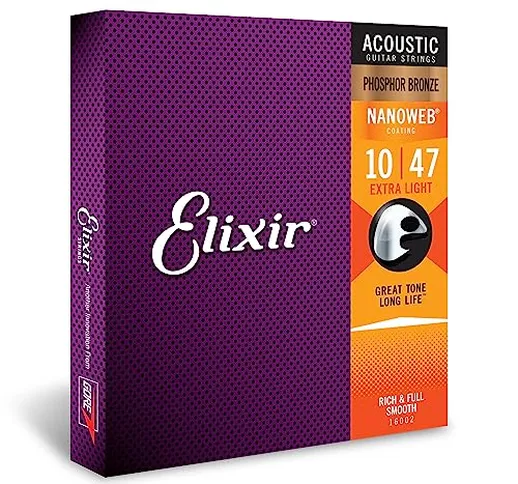 Corde per chitarra acustica bronzo fosforoso Elixir Strings con rivestimento NANOWEB, Extr...