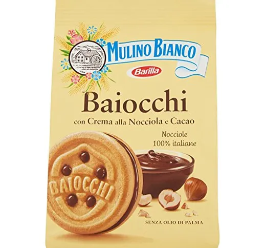 Mulino Bianco Biscotti Baiocchi con Crema alla Nocciola e Cacao, Colazione Ricca di Gusto...
