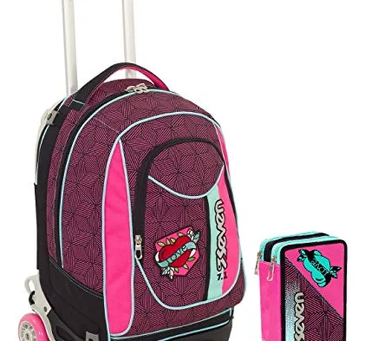 Seven Trolley New Jack - Rebel Girl + Astuccio - Fuxia - SGANCIABILE e Lavabile - Scuola e...