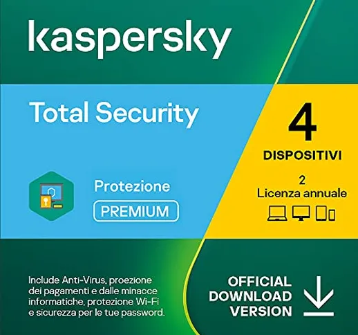 Kaspersky Total Security 2022 | 4 Dispositivi | 2 Anni | PC / Mac / Android  | Codice d'at...