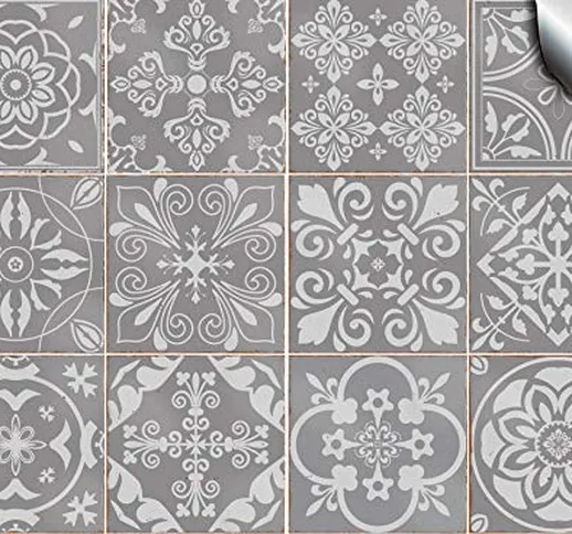 Tile Style Decals 24 Pz Grigio Adesivi per Piastrelle Formato 15 x 15 cm Cucina Adesivi pe...