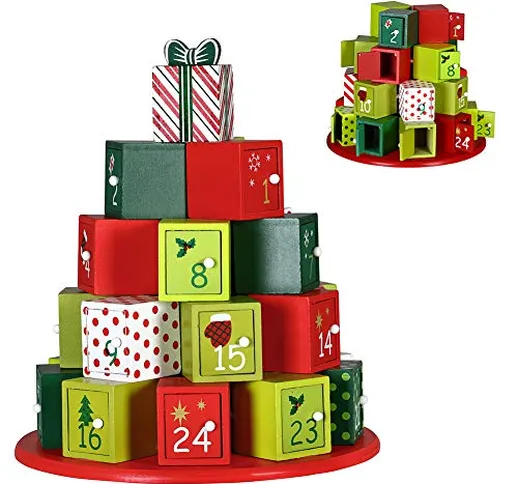 BAKAJI Calendario dell' Avvento di Natale in Legno con 24 Cassetti Numerati per Sorpresa D...