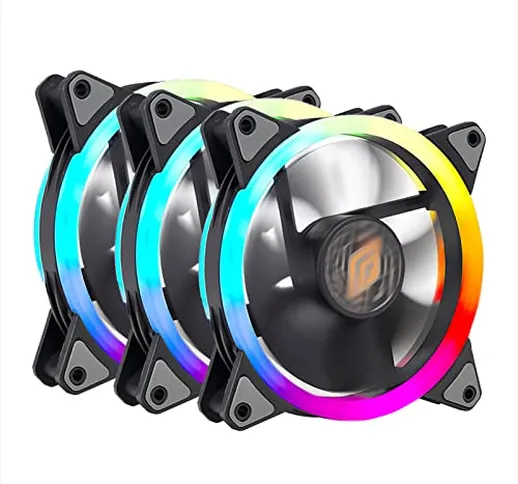 Noua Lips Black 3 Ventole PWM 16 LED Dual Halo RGB Rainbow Addressable 5V 3pin Cooling Fan...