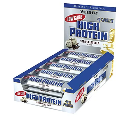 Weider 32197 Low Carb High Proteine Bar, Stracciatella