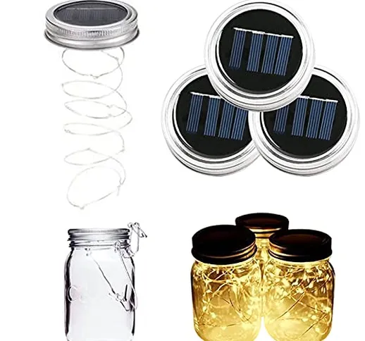 ALED LIGHT 3Pack Solare Mason Jar Luce Bianco Caldo 2 Metro 20 LED Lampade Argento Filo Fa...