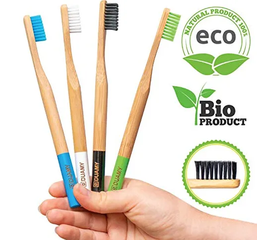 Spazzolino bamboo, spazzolini da denti bambu ecologico per lo sbiancamento dei denti, 100%...