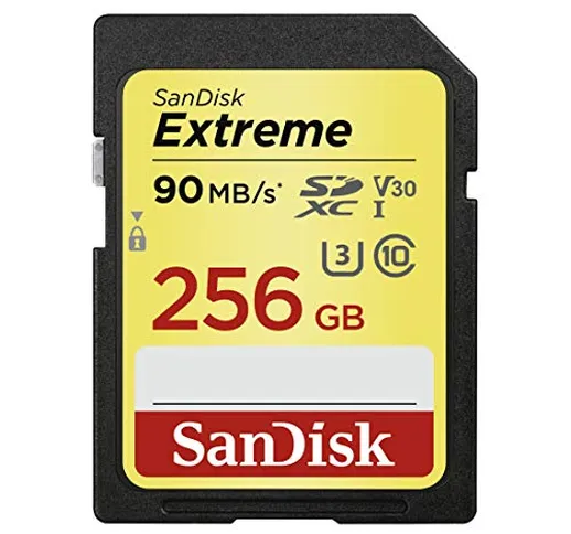 SanDisk Extreme 256GB, Scheda di Memoria SDHC Classe 10, U3, V30, velocità di lettura fino...