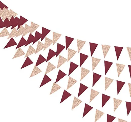 40Ft Decorazioni Bordeaux Rosse Banner Carta Bifacciale Champagne Triangolo Dorato Bandier...