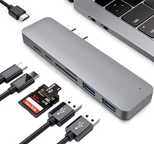 Yuanguo Hub C USB, Adattatore per Hub C 7 in 1 Thunderbolt 3 Carica Bidirezionale HDMI 4K...