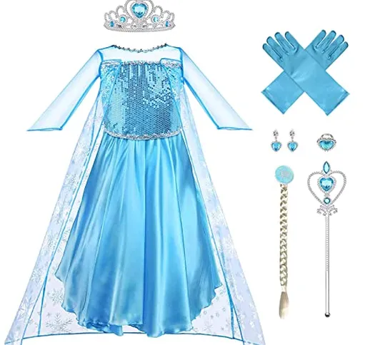 Vicloon Elsa Costume Ragazze Principessa, Principessa Belle Costume, Vestito da Festa di C...