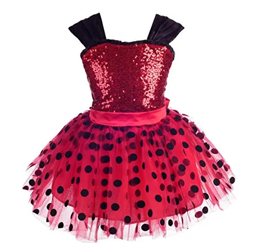 Lito Angels Vestito da Ladybug Coccinella per Bambina, Gonna Tutu in Tulle Rosso a Pois, F...