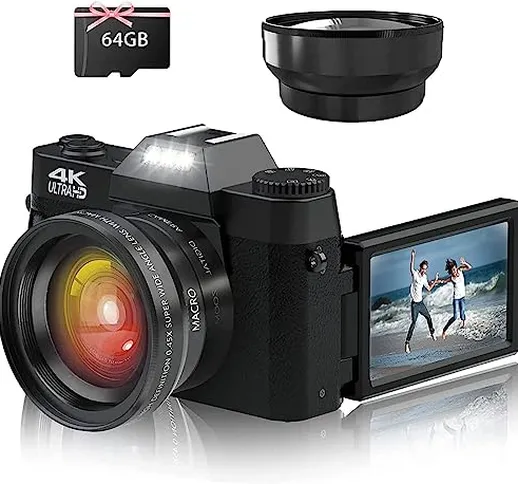 Fotocamera digitale 16X zoom digitale 48MP fotocamera con grandangolo + lente macro 64G TF...