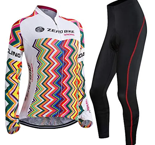 ZEROBIKE Donne Manica Manica Lunga Jersey Abbigliamento Set, Ciclismo Jersey Camicia + 3D...