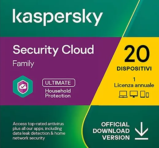 Kaspersky Security Cloud | Family | 20 Dispositivi | 1 Anno | PC/Mac | Codice d'attivazion...