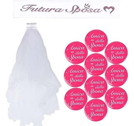 BUONDAC 【Ver. Italiano】 Kit (12 pz) Fascia Futura Sposa Italiano Bride To Be Badge Addio...