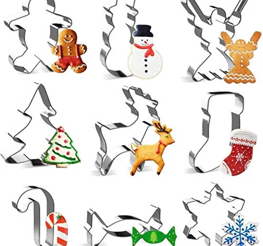 Joyoldlef Set di formine per Biscotti di Natale in 3D - Formine Biscotti in Acciaio Inox,...