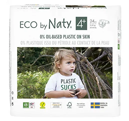 Eco by Naty, Taglia 4+, 144 pannolini, 9-20kg, fornitura di UN MESE, Pannolino ecologico p...