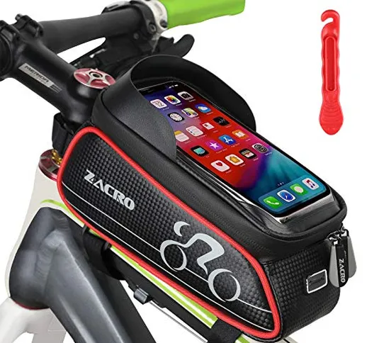 Zacro Borsa Telaio Bici, Borsa da Bicicletta Impermeabile Touch Screen Bicicletta Manubrio...