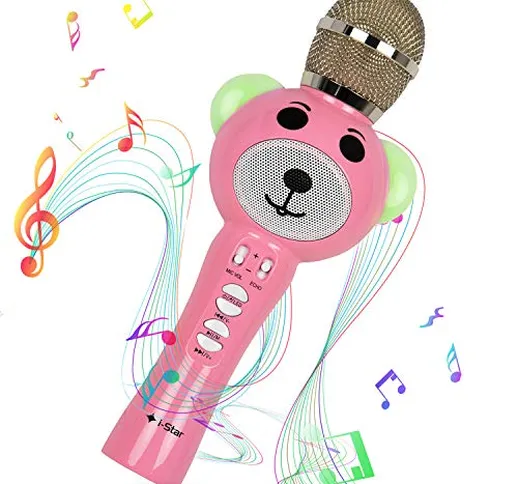 Microfono Karaoke per Bambini Bluetooth Portatile con Cassa Integrata, effetti Cambia Voce...