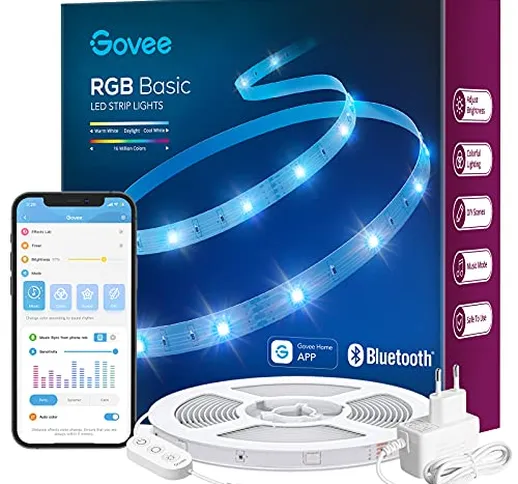 Govee Striscia LED RGB 10m, Bluetooth Smart LED Strisce Dimmerabile Luci Colorati Controll...