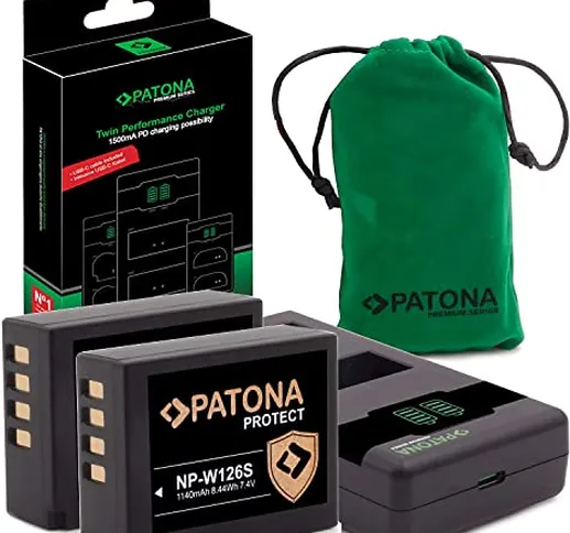 PATONA V1 Protect - 2 batterie NP-W126s (1140 mAh), con sensore NTC e alloggiamento V1, co...