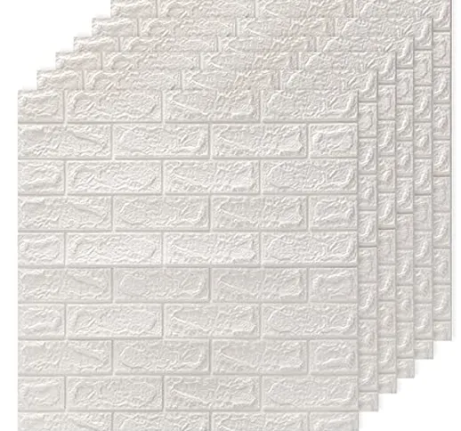 DTC GmbH 6ps carta da parati 3d Bianco Mattoni, pannelli decorativi 3d per parete, carta d...