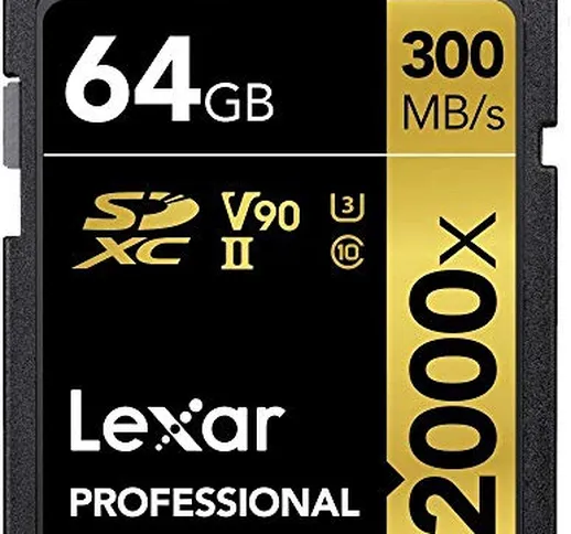 Lexar Professional Scheda SDHC / SDXC, 64 GB, Velocità fino a 300 MB/s, 2000x, UHS-II/U3,...