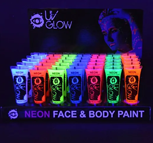 24x UV Glow 10ml Vernice Fluorescente Pelle Viso Corpo Colore UV - 8 Colori Diversi - Neon...