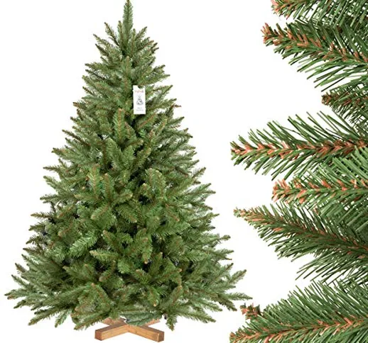 FairyTrees Albero di Natale Artificiale Abete Rosso/Peccio Naturale, Tronco Verde, PVC, Su...