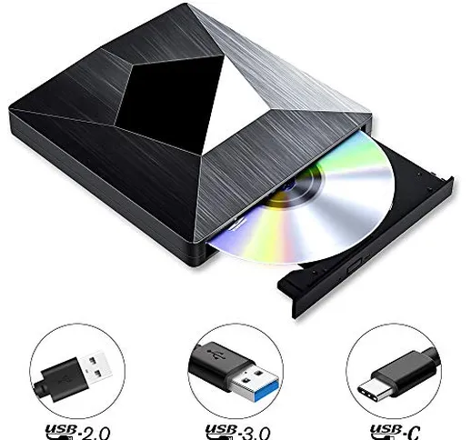 PiAEK Masterizzatore CD Dvd Esterno USB 3.0, Type C Portatile unità Dvd CD Drive Lettore D...