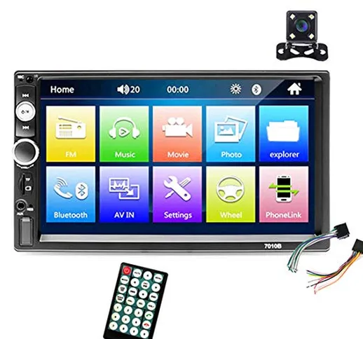 Autoradio Bluetooth Stereo, 2 Din 7" Touch Screen HD Multimediale D'intrattenimento Lettor...