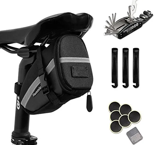 Hommie Borsa Sottosella,16 in 1 Kit di Riparazione per Biciclette,Borsa da Sella con Nastr...