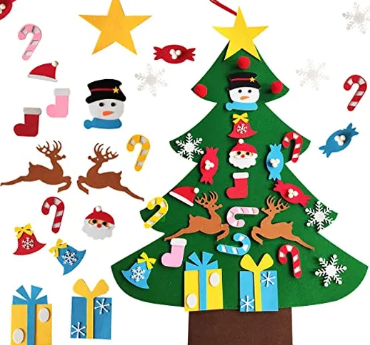 Albero Natale Feltro per Bambini, 26 Ornamenti Staccabili Regali di Natale di Nuovo Anno p...
