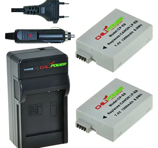 Chili Power LP-E8 Kit: 2 X batteria + caricabatteria per Canon EOS 550d, EOS 600d, EOS 650...