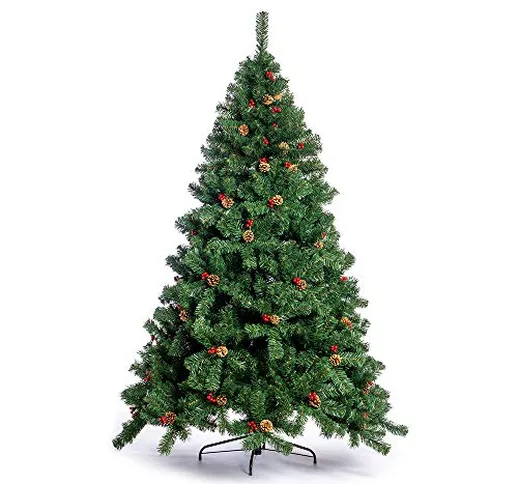Nataland Albero di Natale Artificiale Verde Decorato con Bacche e Pigne, Modello Elbrus Al...