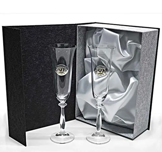 La Galaica - Set di 2 bicchieri da spumante Cava in vetro | Regalo per anniversario 50 e 2...