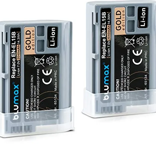 Blumax - 2 batterie Gold Edition di ricambio per Nikon EN-EL15b, 2040 mAh, compatibile con...