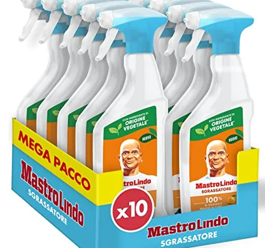 Mastro Lindo Detersivo Sgrassatore Spray Cucina, 10 Confezioni (10 x 500ml), Fragranza Agr...