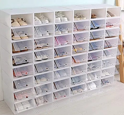 24 scatole per scarpe impilabili pieghevoli in plastica trasparente con coperchio per uomo...